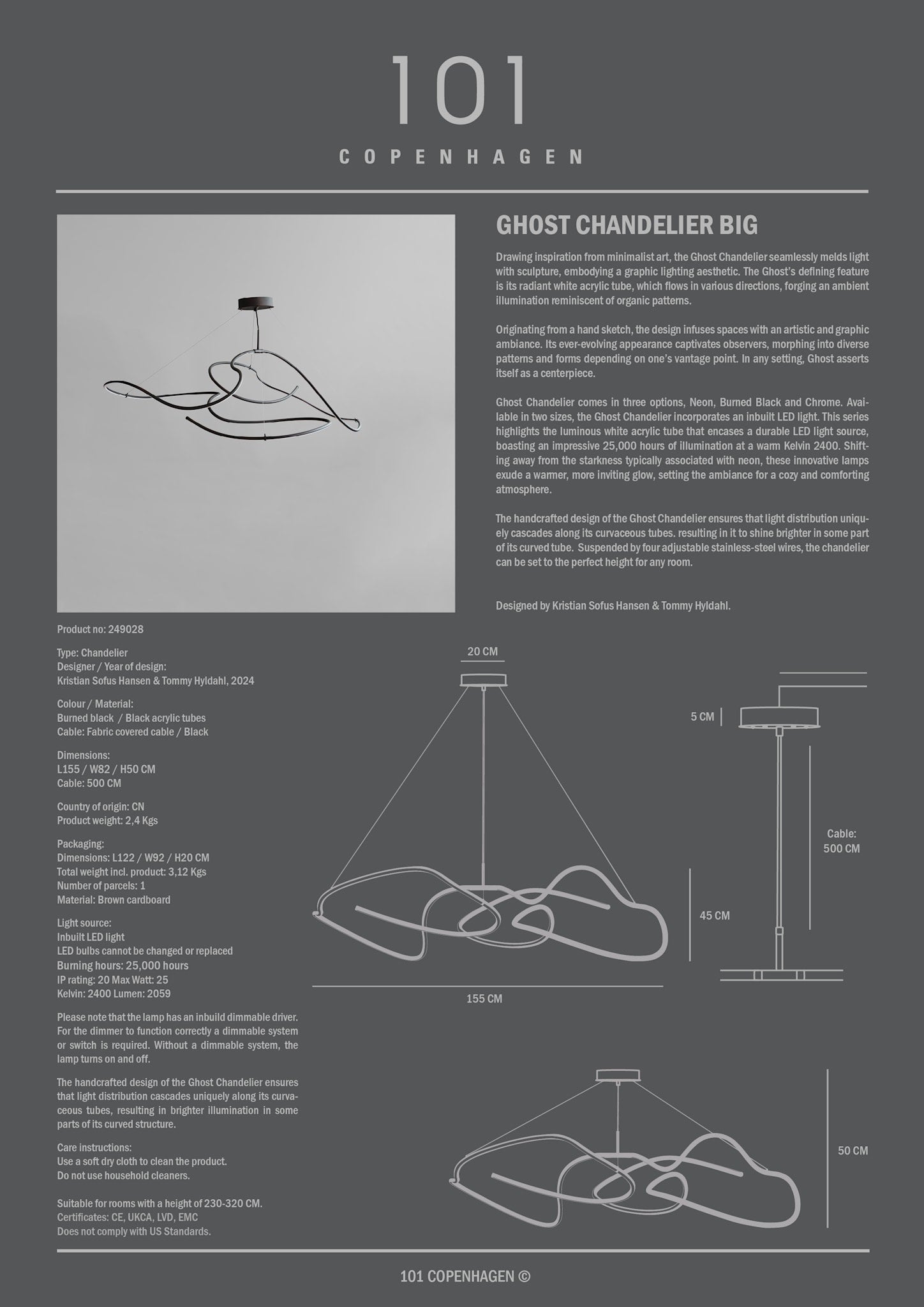 101 Copenhagen - Ghost Chandelier, Big - Burned Black (5m) - Chandelier