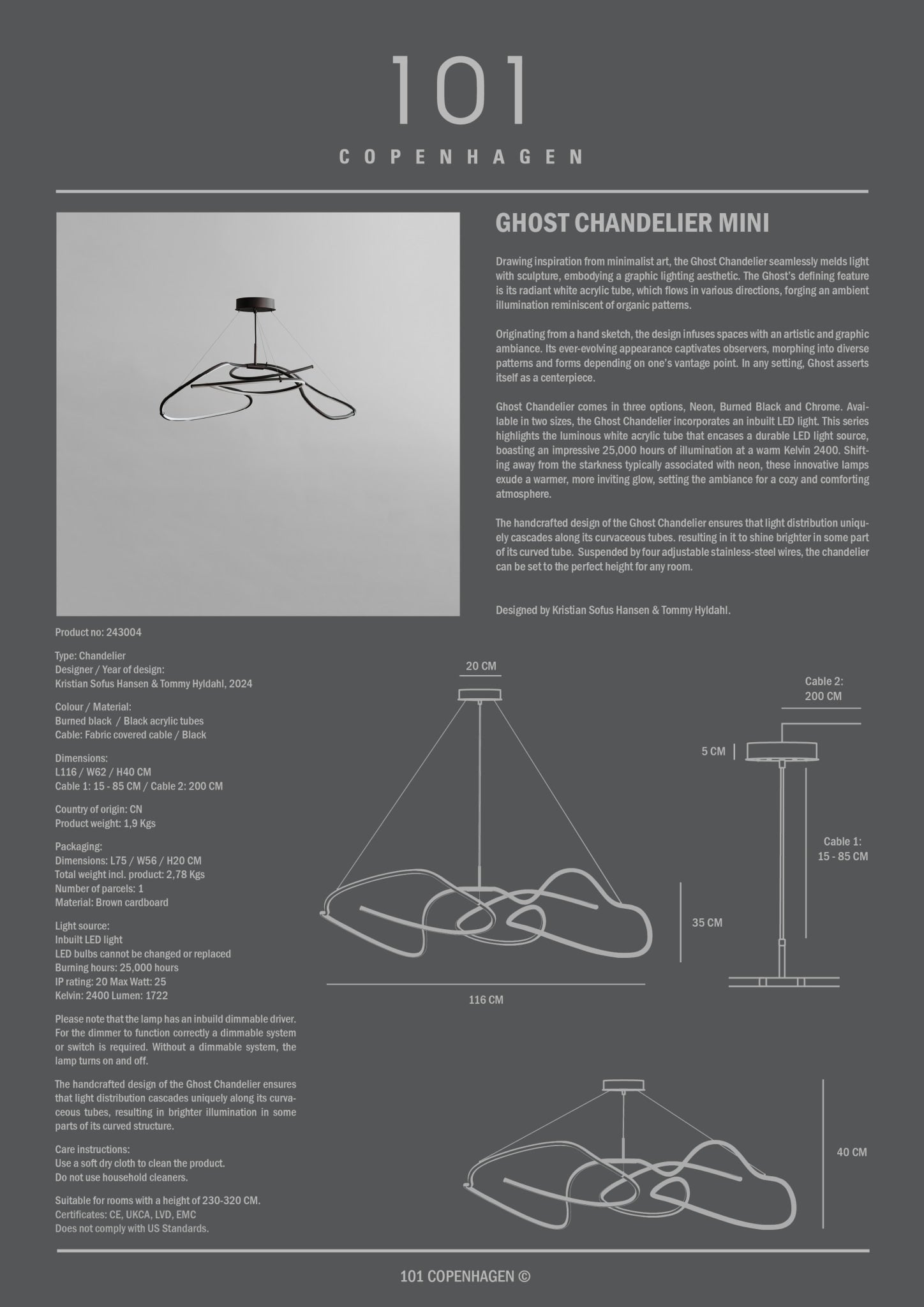 101 Copenhagen - Ghost Chandelier, Mini - Burned Black - Chandelier