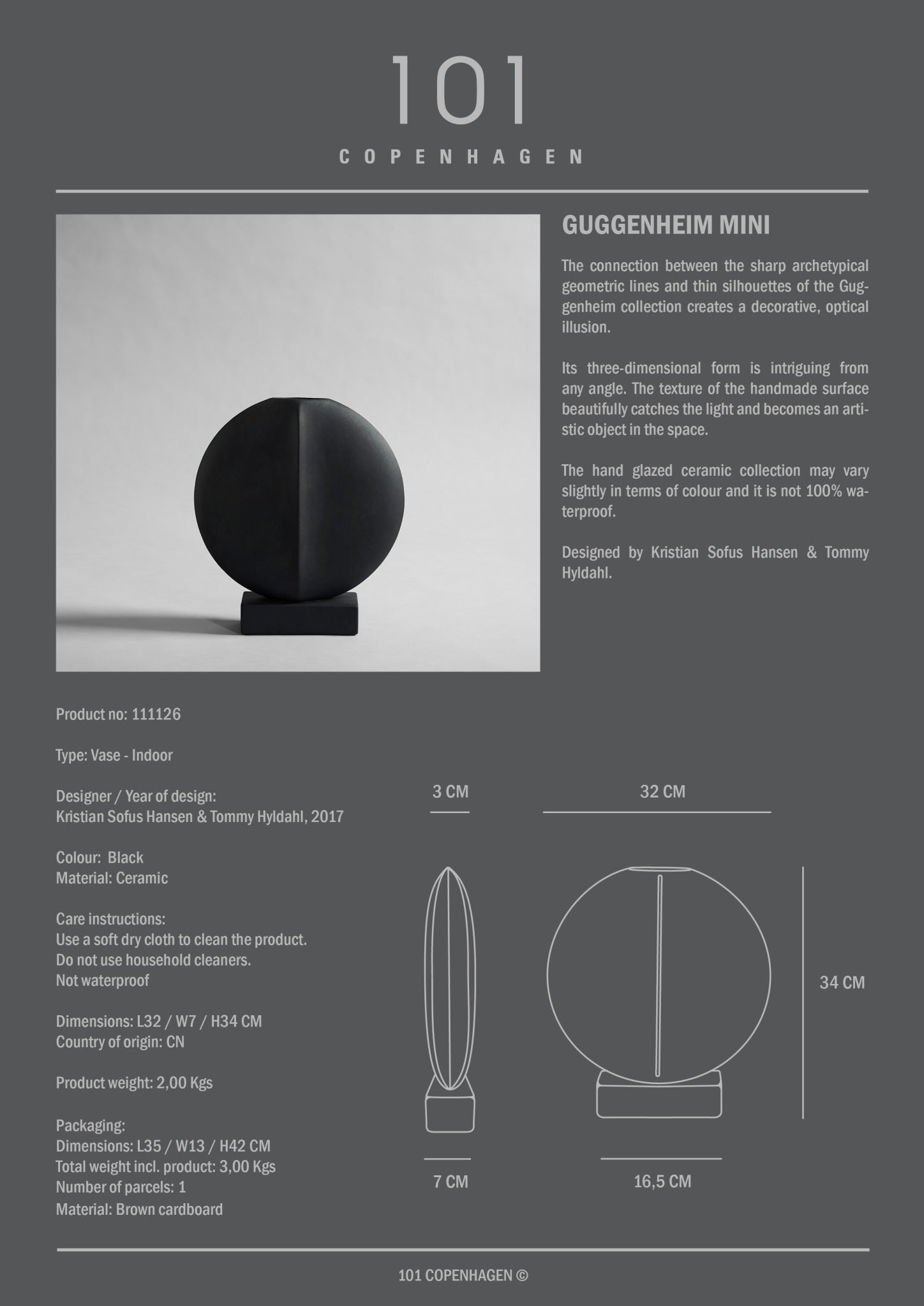 101 Copenhagen - Guggenheim Vase, Mini - Black - Vase