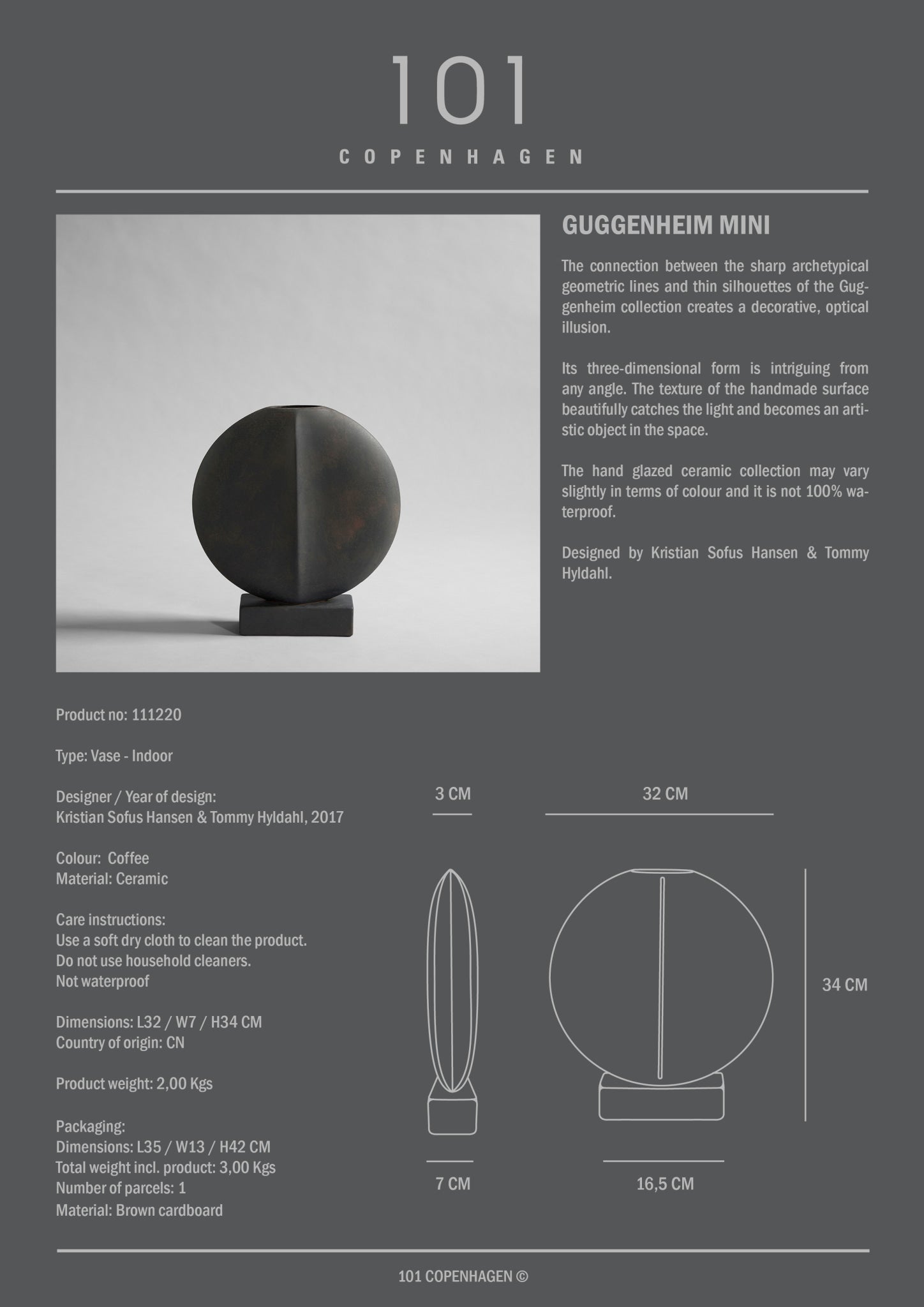 101 Copenhagen - Guggenheim Vase, Mini - Coffee - Vase