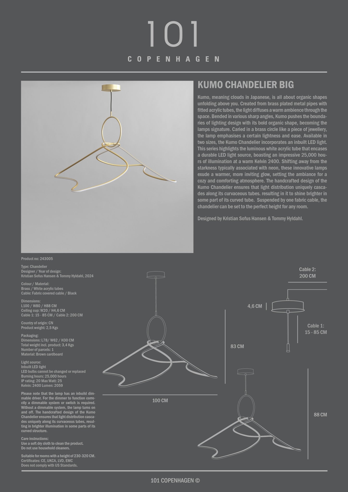 101 Copenhagen - Kumo Chandelier, Big - Brass - Chandelier