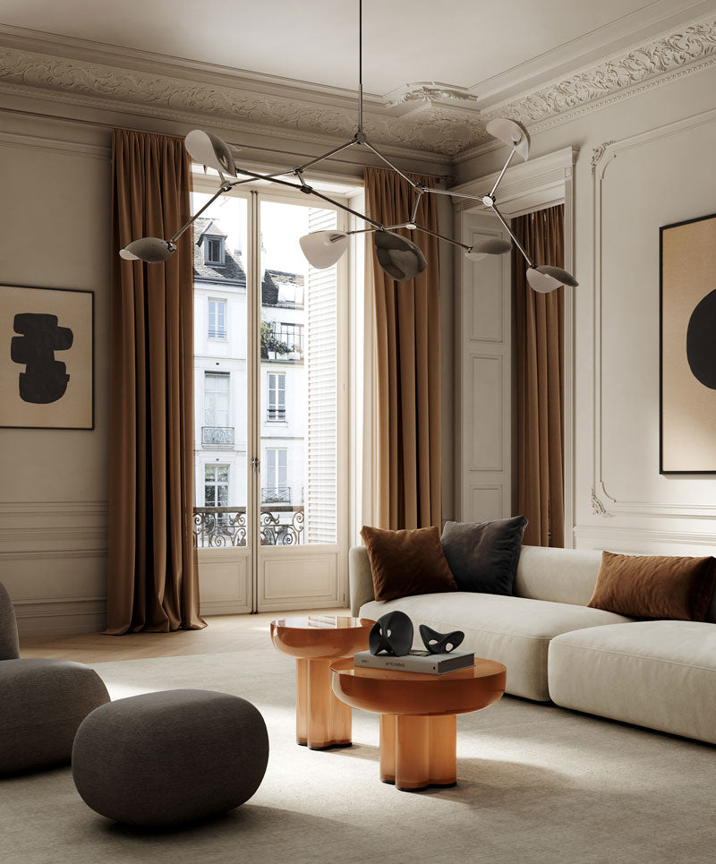 101 Copenhagen Crown Tables in Glass Caramel, Stingray in Chrome