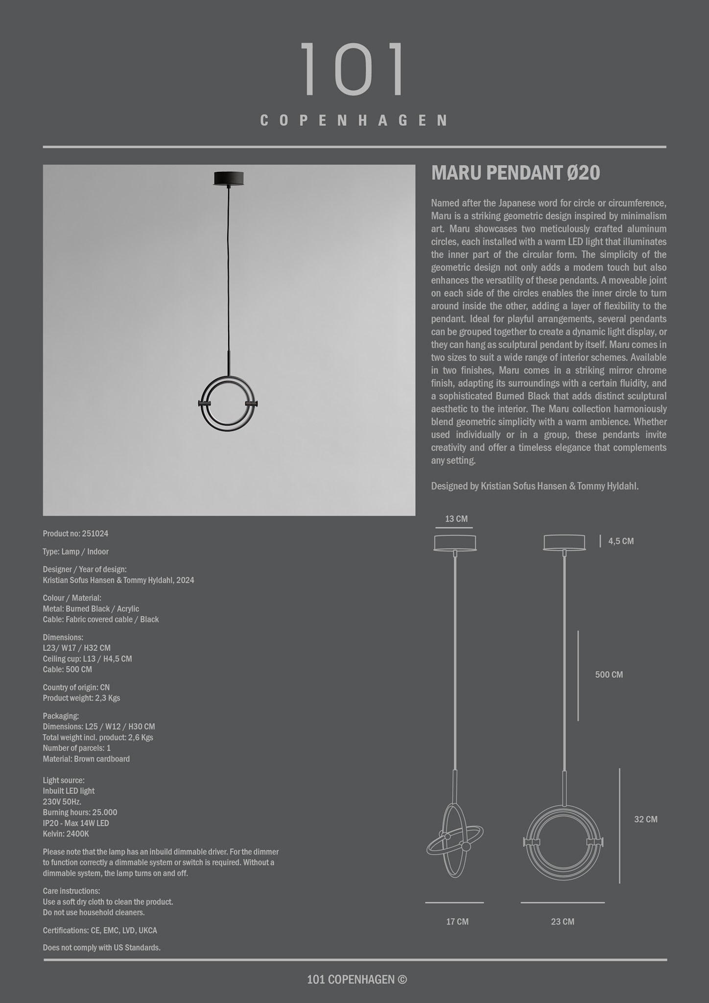 101 Copenhagen - Maru Pendant, Ø20 - Burned Black - Pendant Lamp