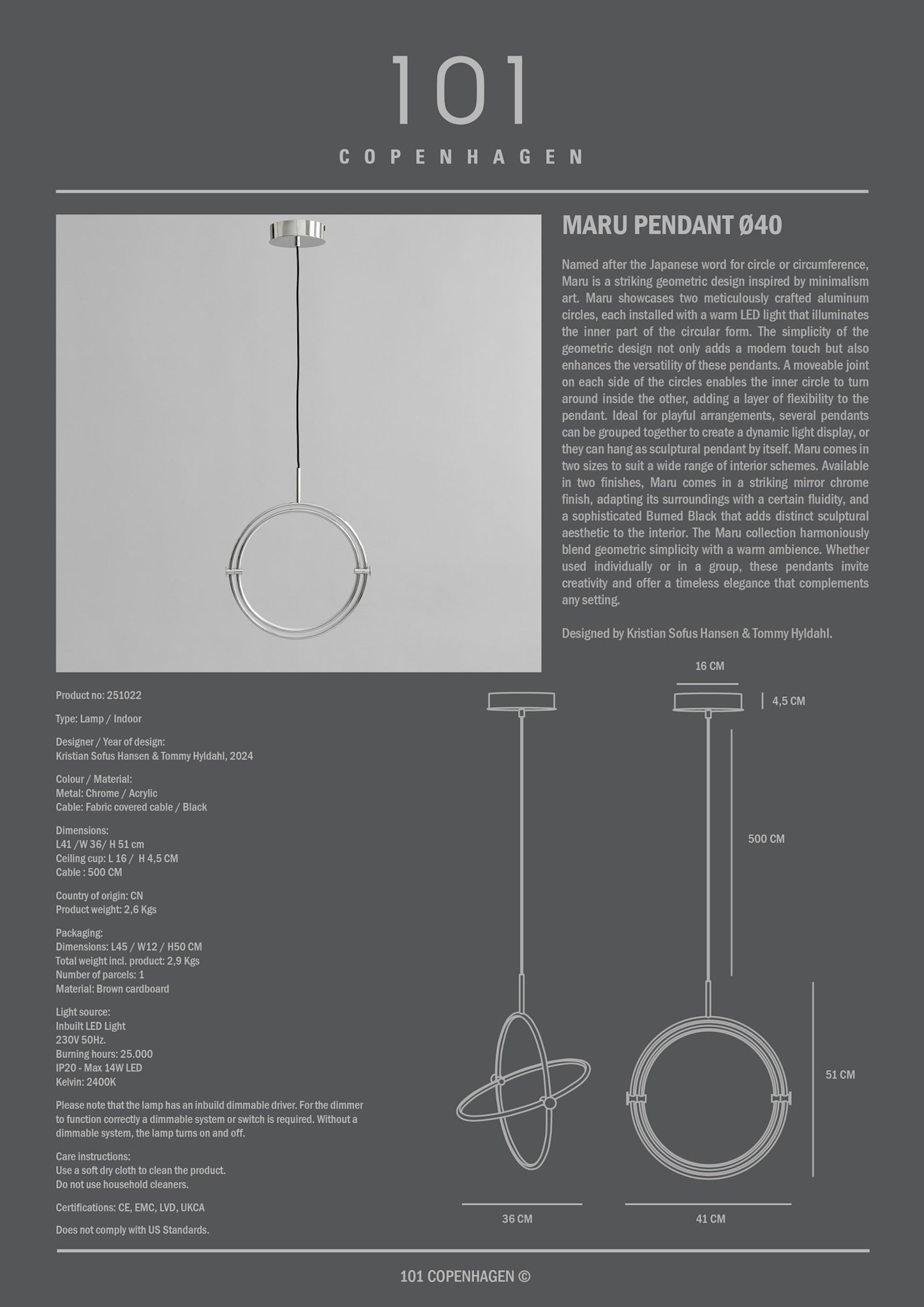 101 Copenhagen - Maru Pendant, Ø40 - Chrome - Pendant Lamp