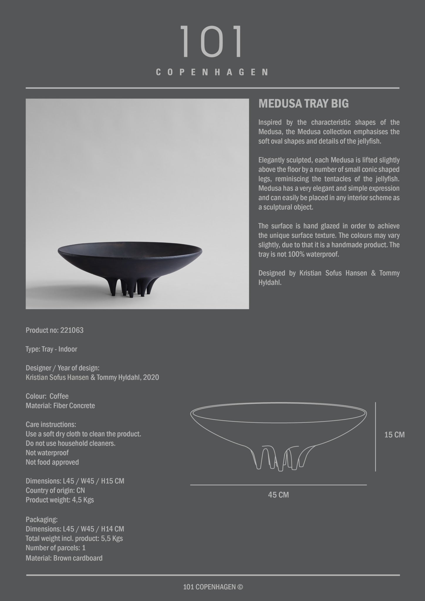 101 Copenhagen - Medusa Tray, Big - Coffee - Tray