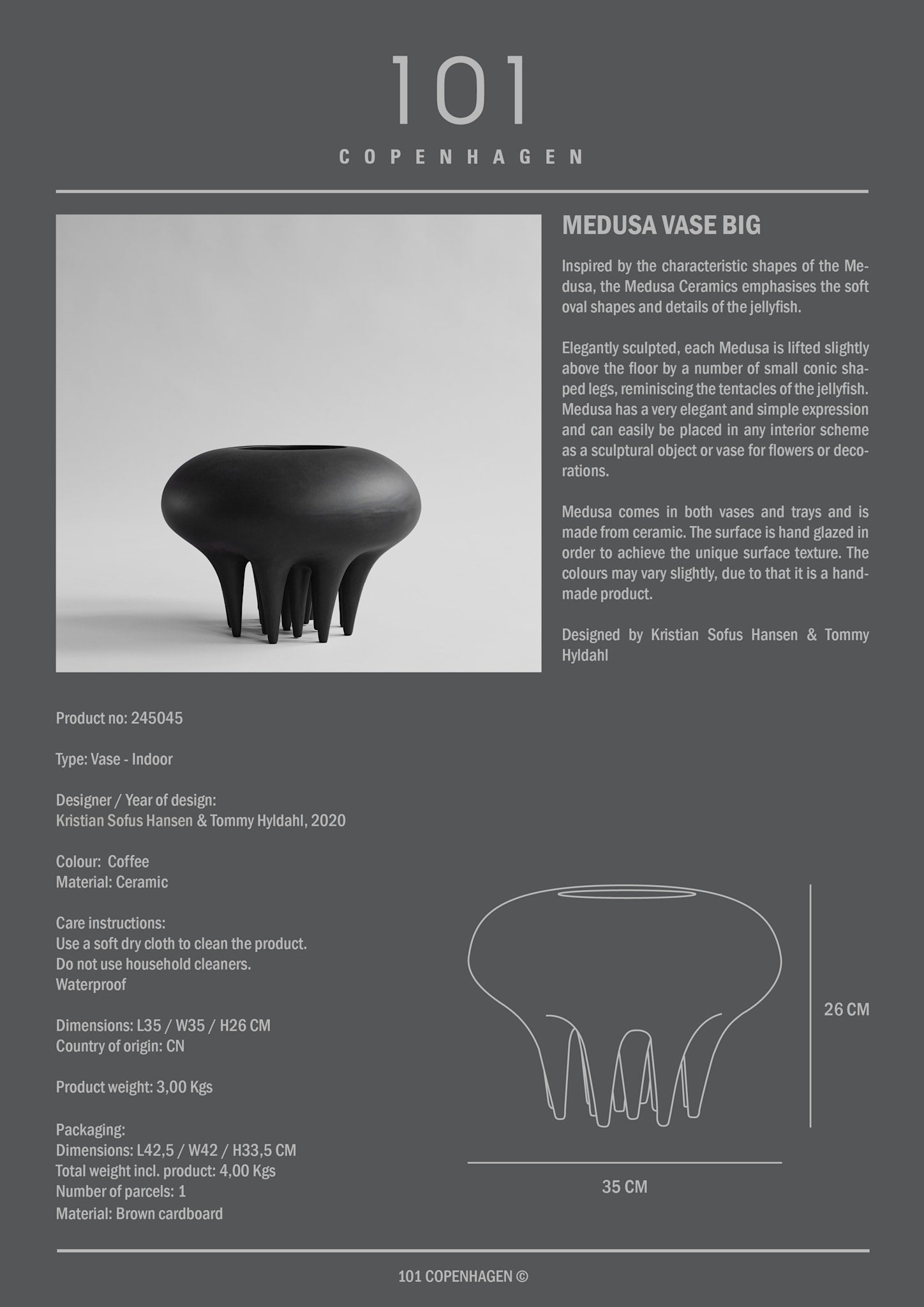 101 Copenhagen - Medusa Vase, Big - Coffee - Vase
