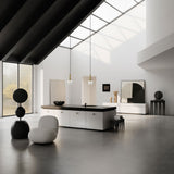 Kitchen with 101 Copenhagen Flat Toe Chair, Big black Bloom Tray, Pendant no. 2 Troi Wall Lamps, Empire vases, Gugenheim Vase on Bow consol and Bow bench