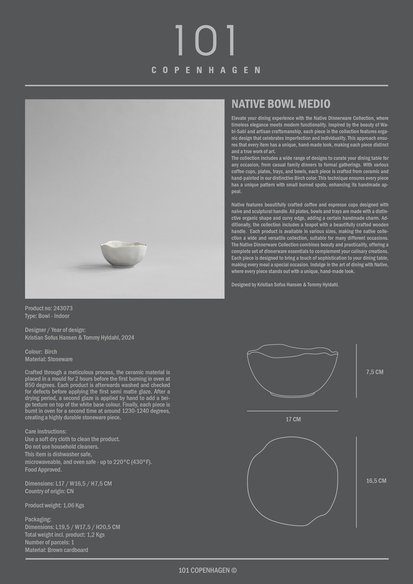 101 Copenhagen - Native Bowl, Medio - Birch - Bowl