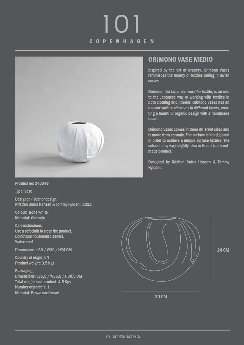 101 Copenhagen - Orimono Vase, Medio - Bone White - Vase