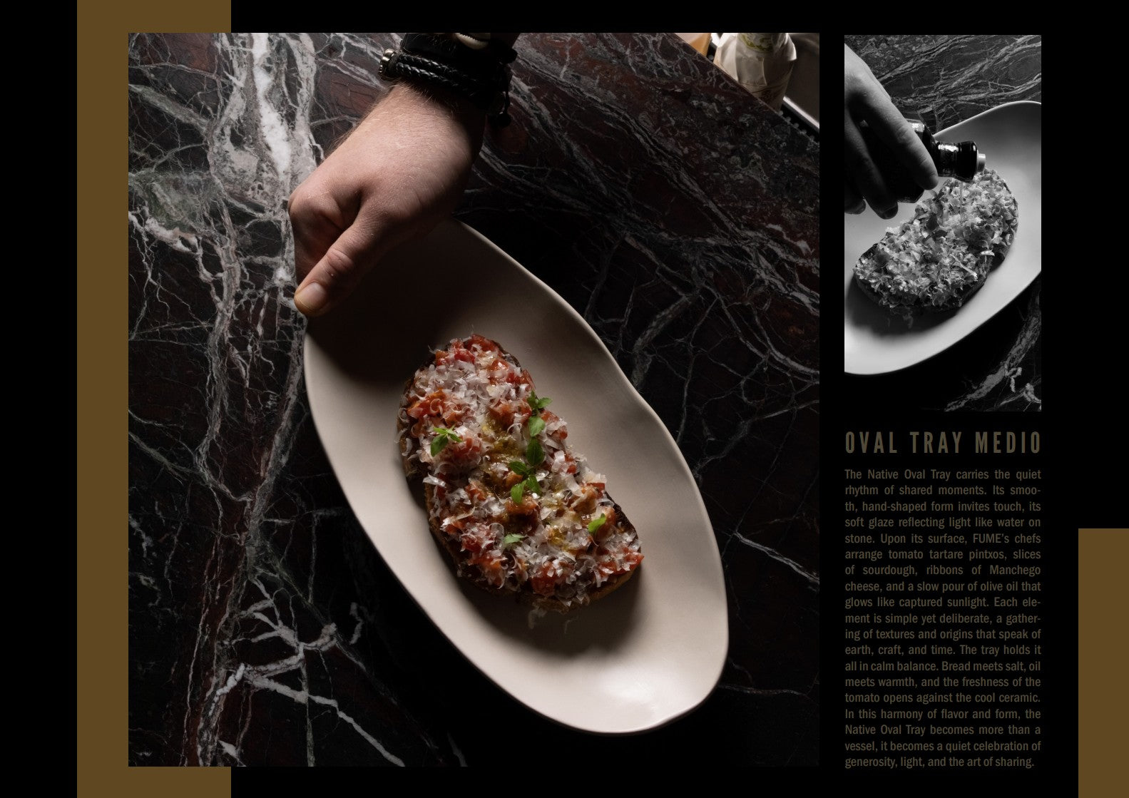 Native Oval Tray in size Medio, with Tomato Tartare Pintxos