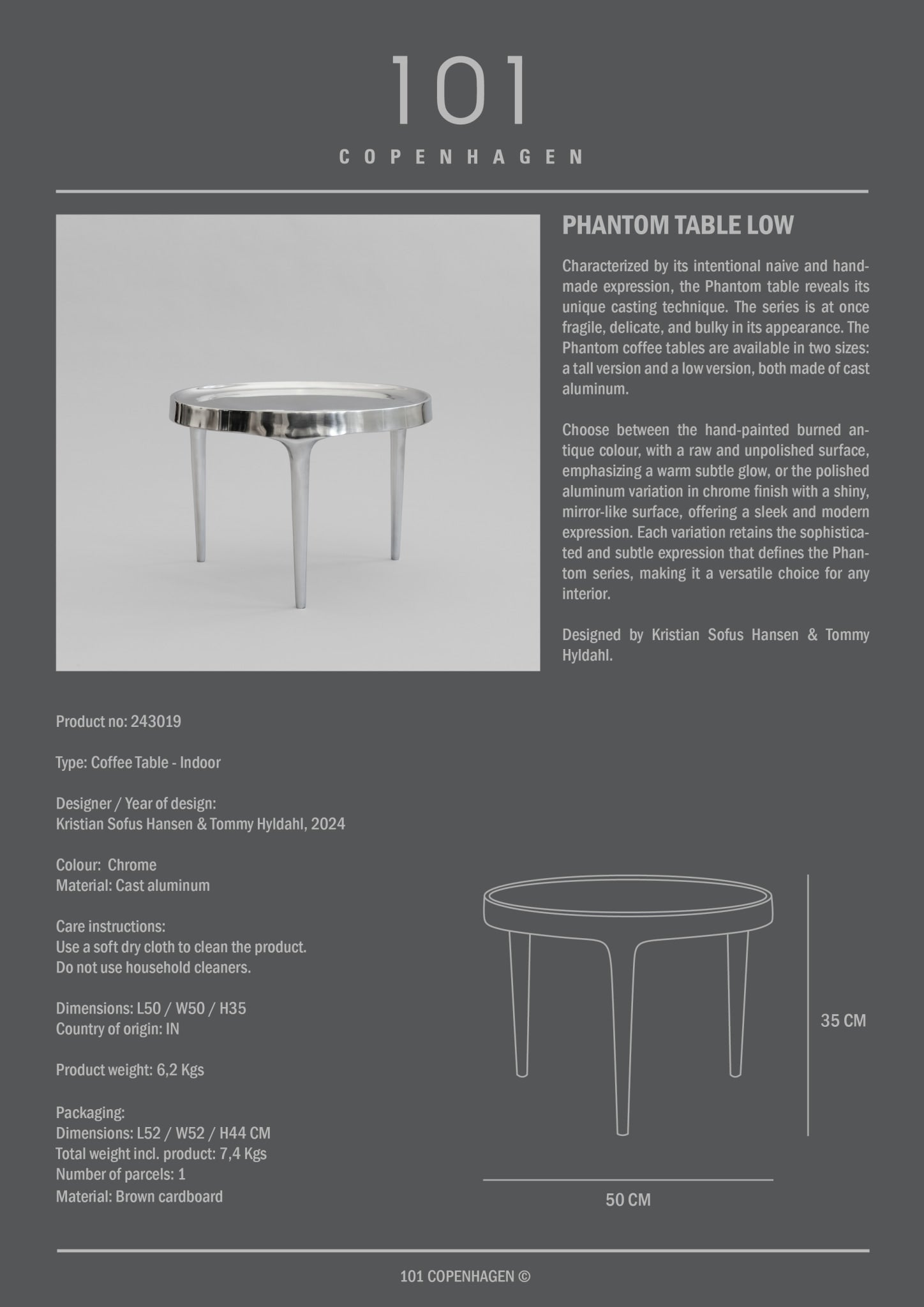 101 Copenhagen - Phantom Table, Low - Chrome - Coffee or Side Table