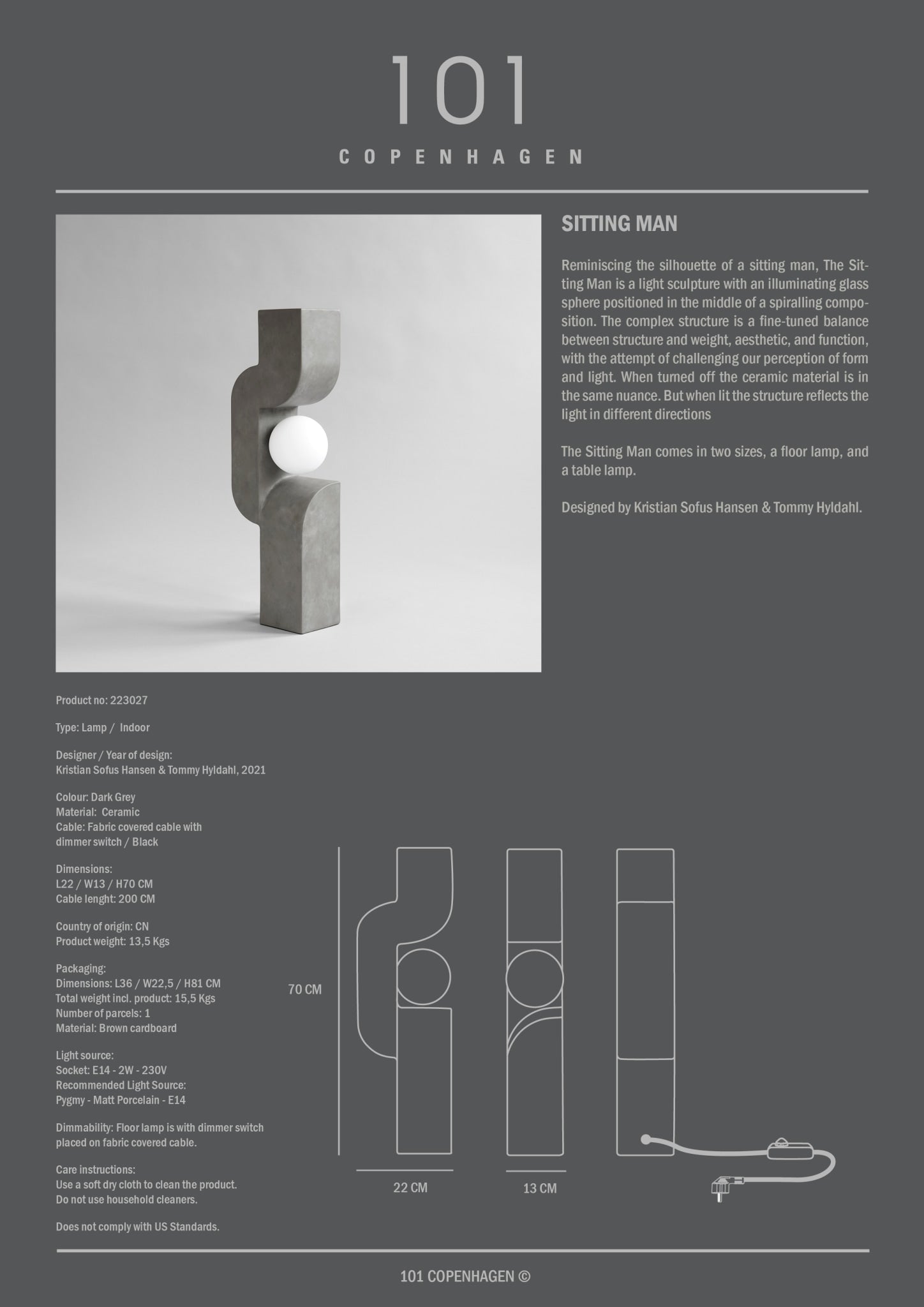 101 Copenhagen - Sitting Man, Big - Dark Grey - Floor Lamp