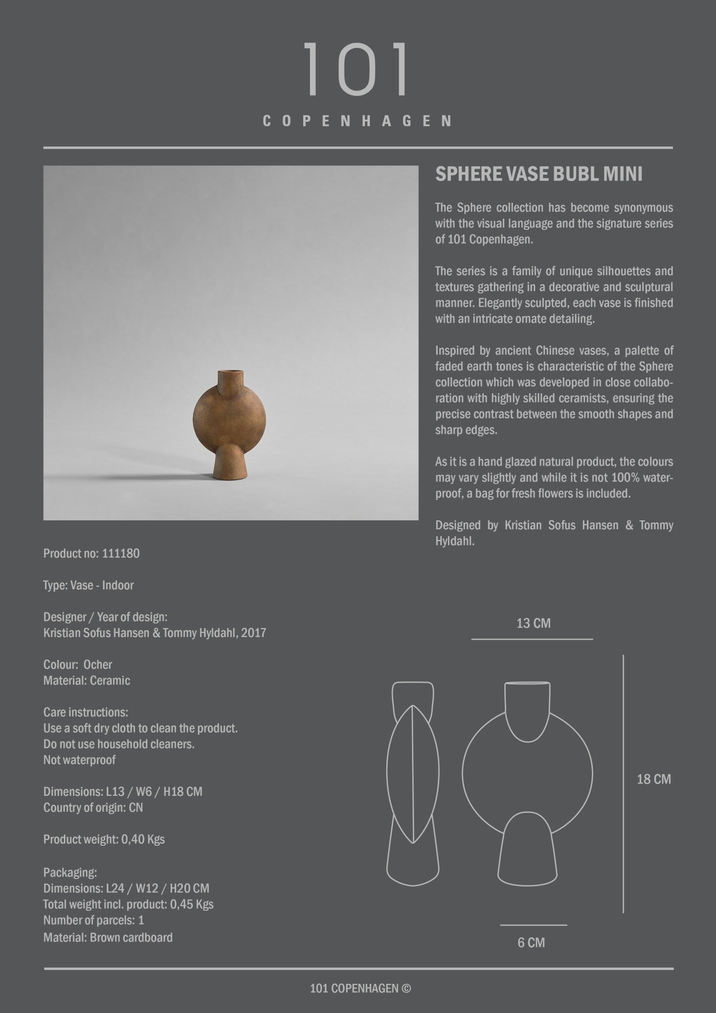 101 Copenhagen - Sphere Vase Bubl, Mini - Ocher - Vase