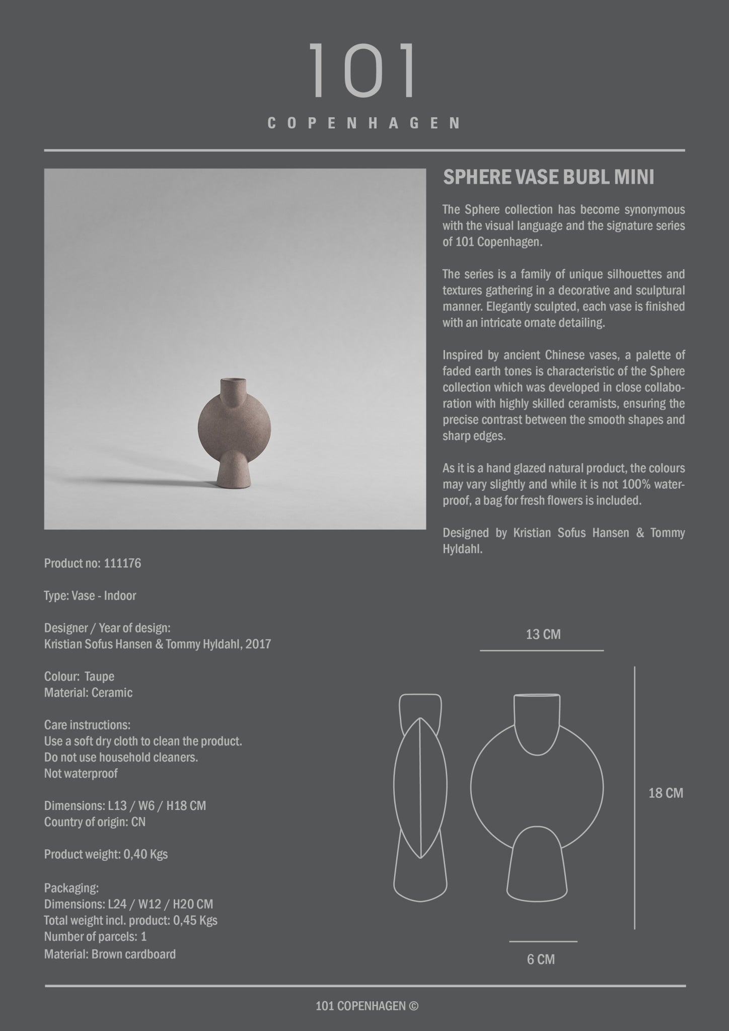 101 Copenhagen - Sphere Vase Bubl, Mini - Taupe - Vase