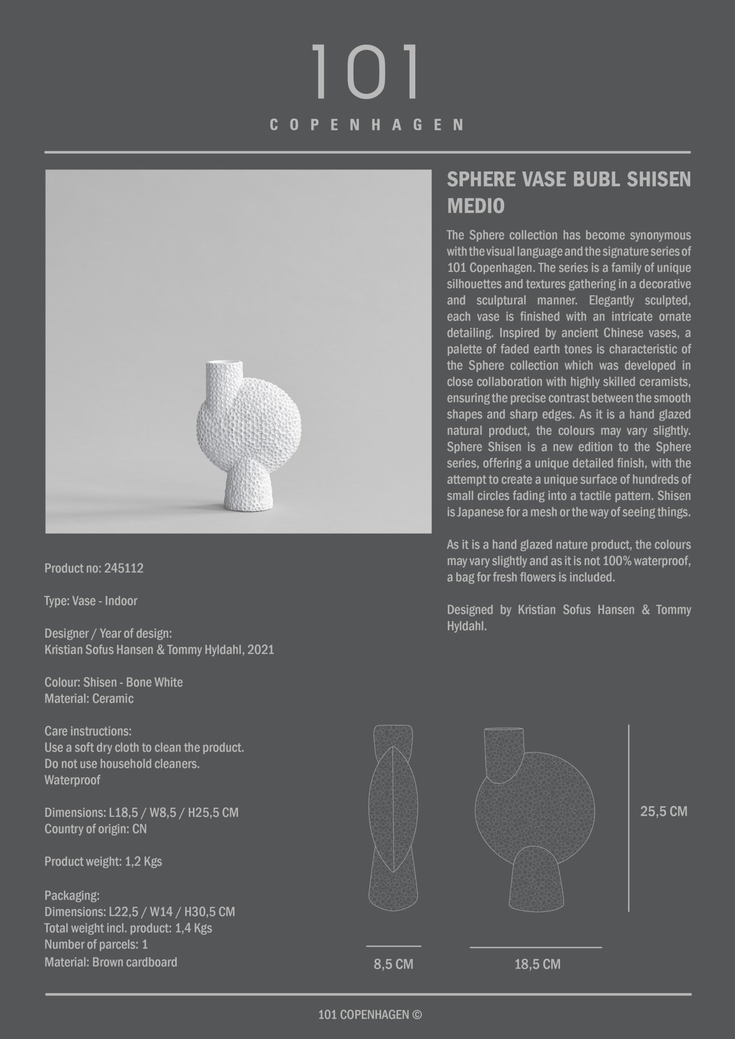 101 Copenhagen - Sphere Vase Bubl Shisen, Medio - Bone White - Vase