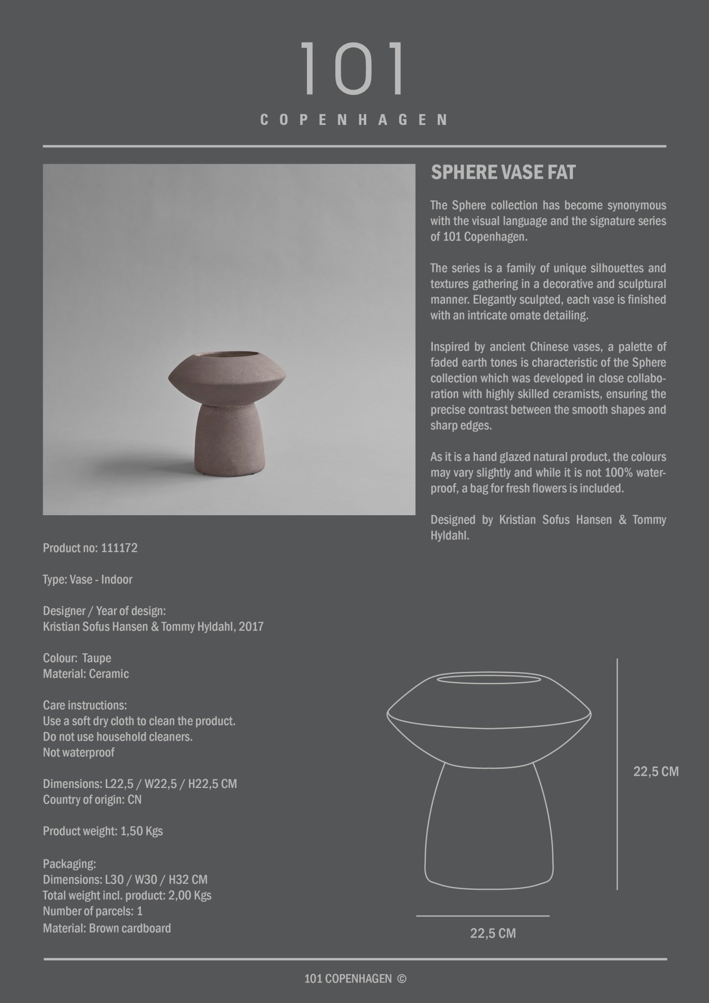 101 Copenhagen - Sphere Vase Fat - Taupe - Archive