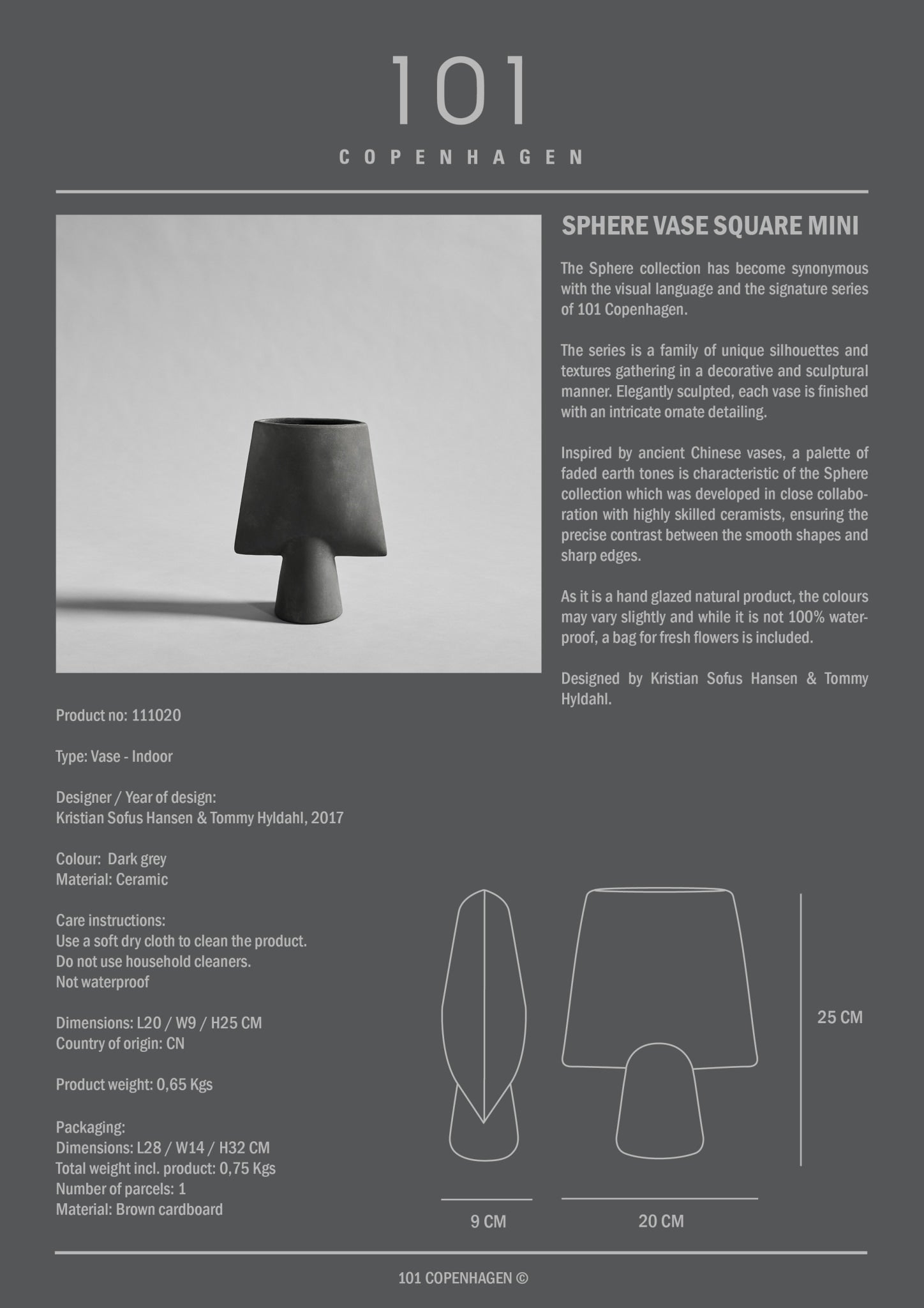 101 Copenhagen - Sphere Vase Square, Mini - Coffee - Vase