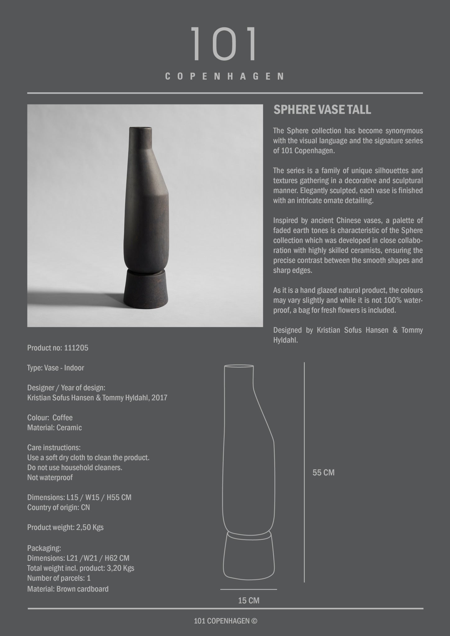 101 Copenhagen - Sphere Vase Tall - Coffee - Archive