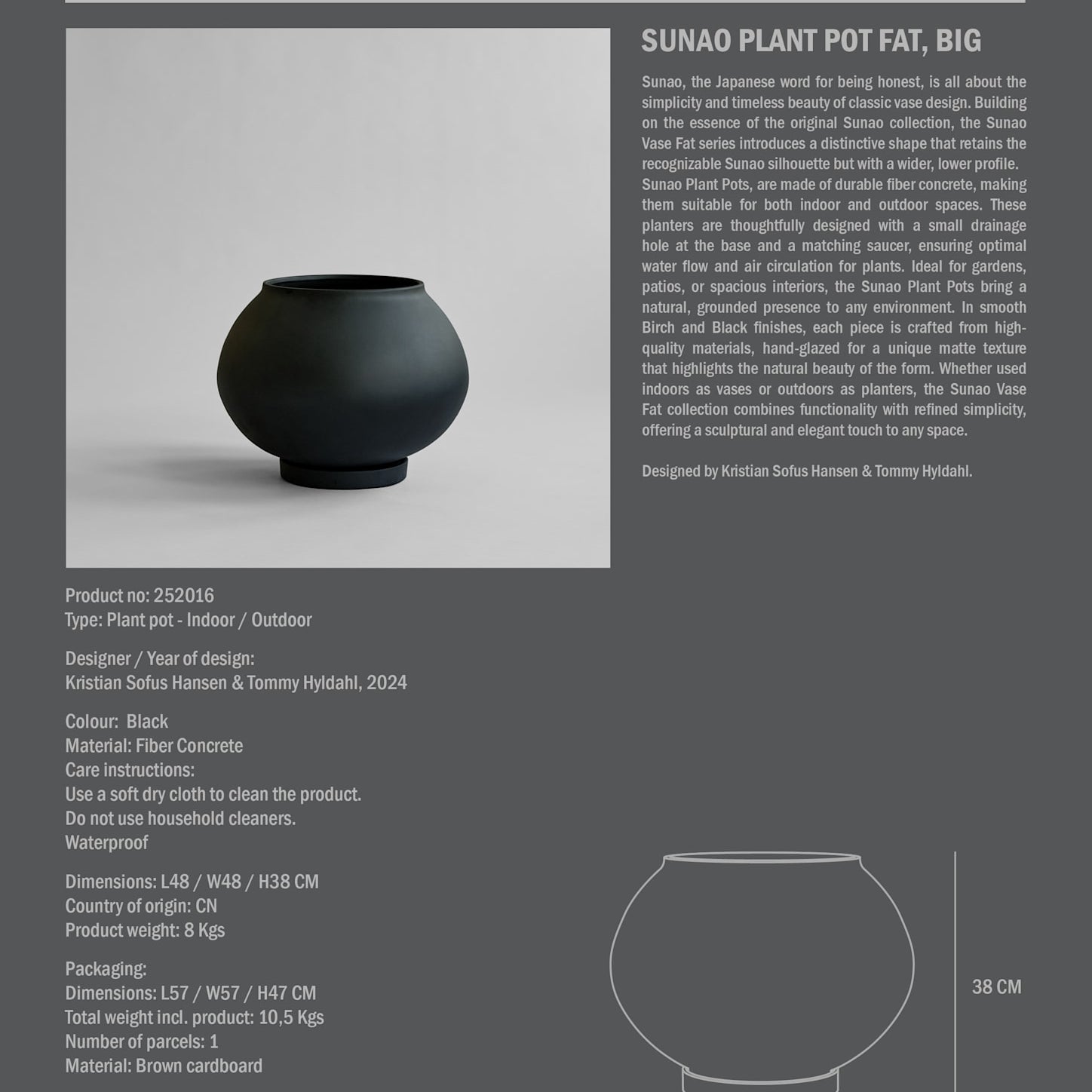101 Copenhagen - Sunao Plant Pot Fat, Big - Black - Outdoor
