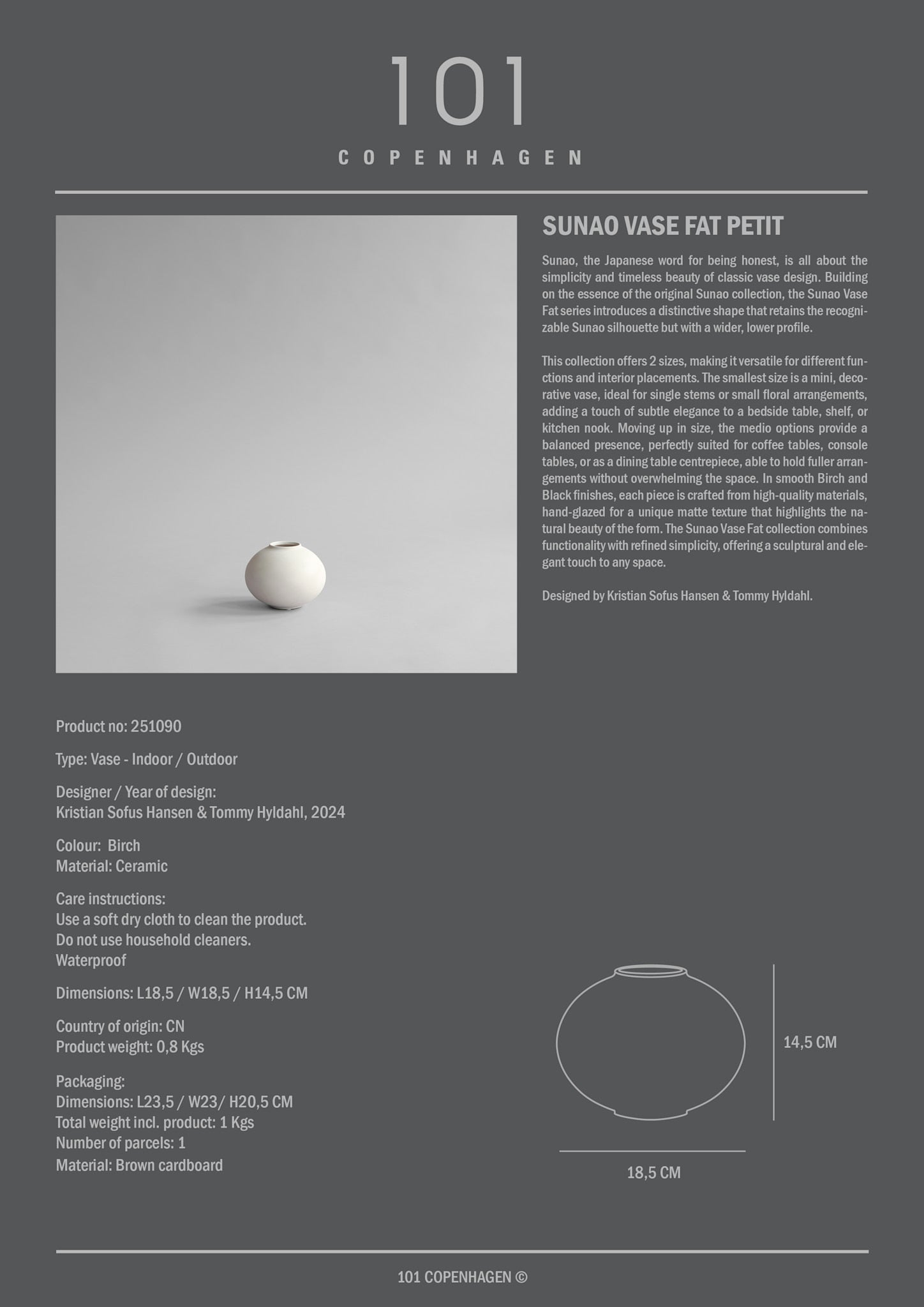 101 Copenhagen - Sunao Vase Fat, Petit - Birch - Vase