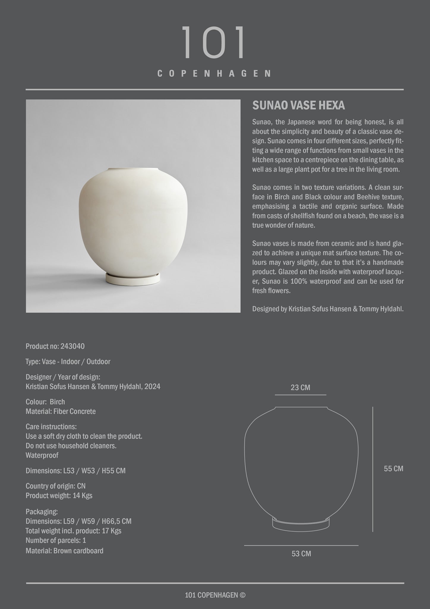 101 Copenhagen - Sunao Vase, Big - Birch - Outdoor