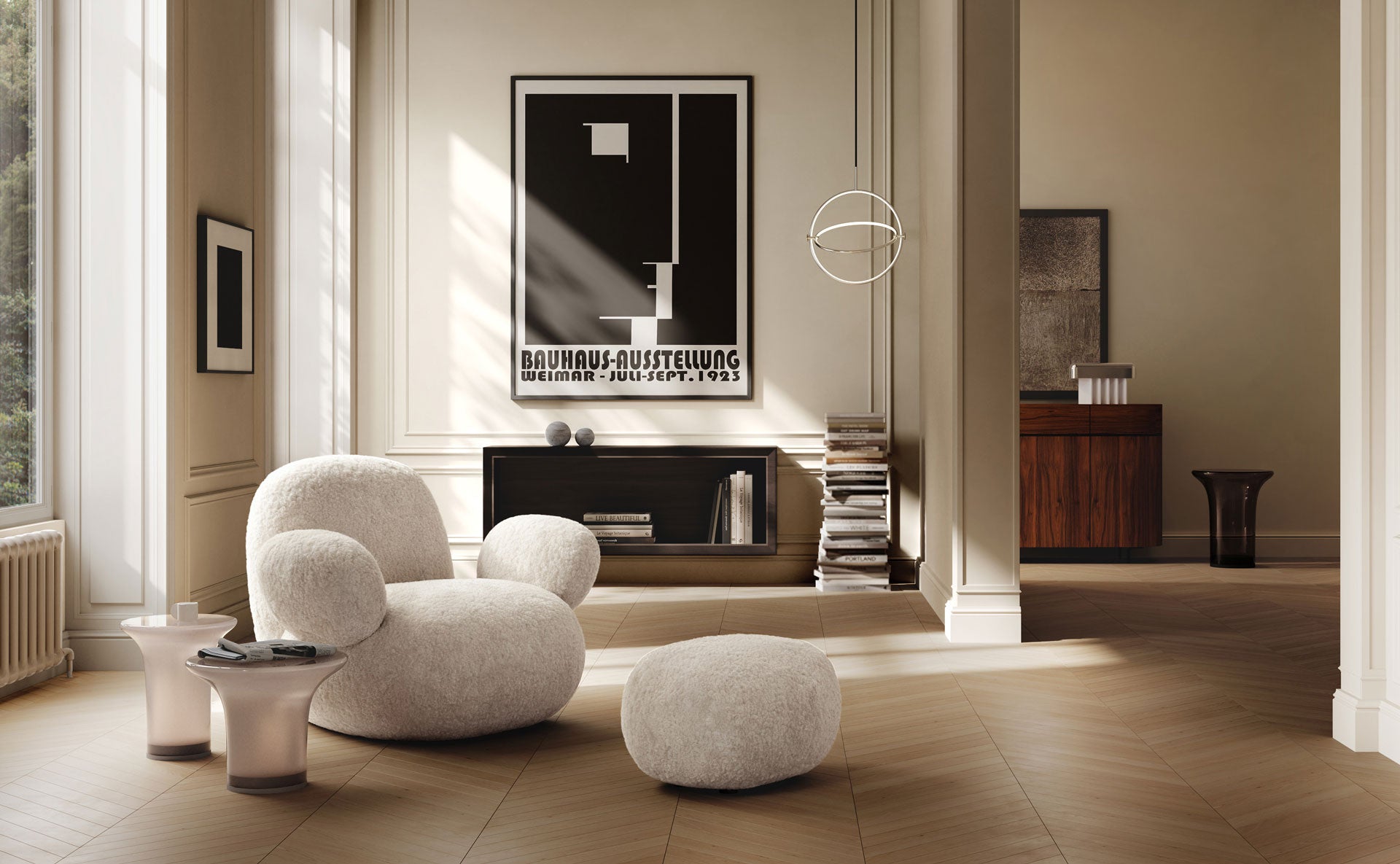 101 Copenhagen - Toe armchair and ottoman in Sandshell Sheepskin