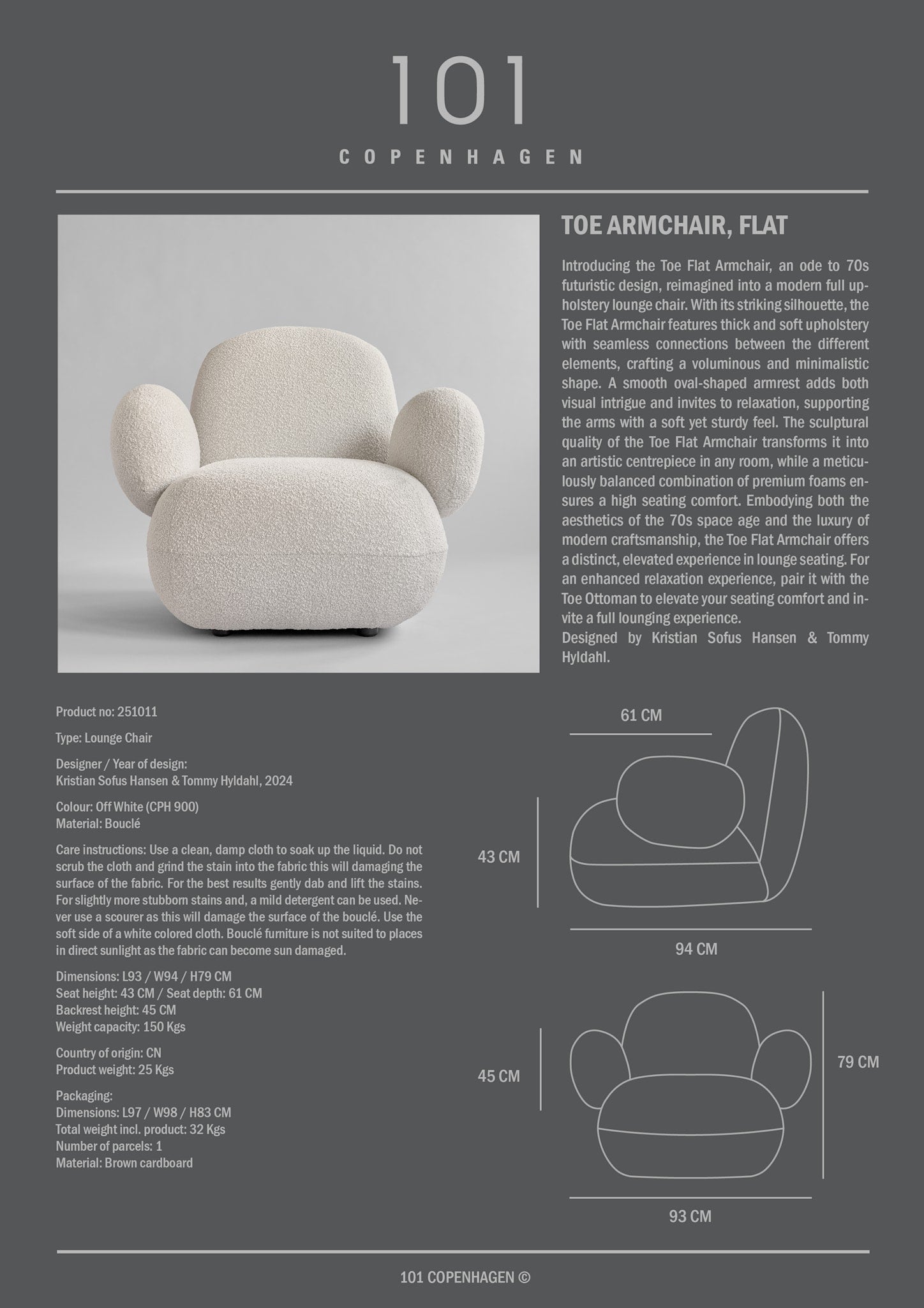 101 Copenhagen - Toe Armchair, Flat - Off White (CPH 900) - Armchair