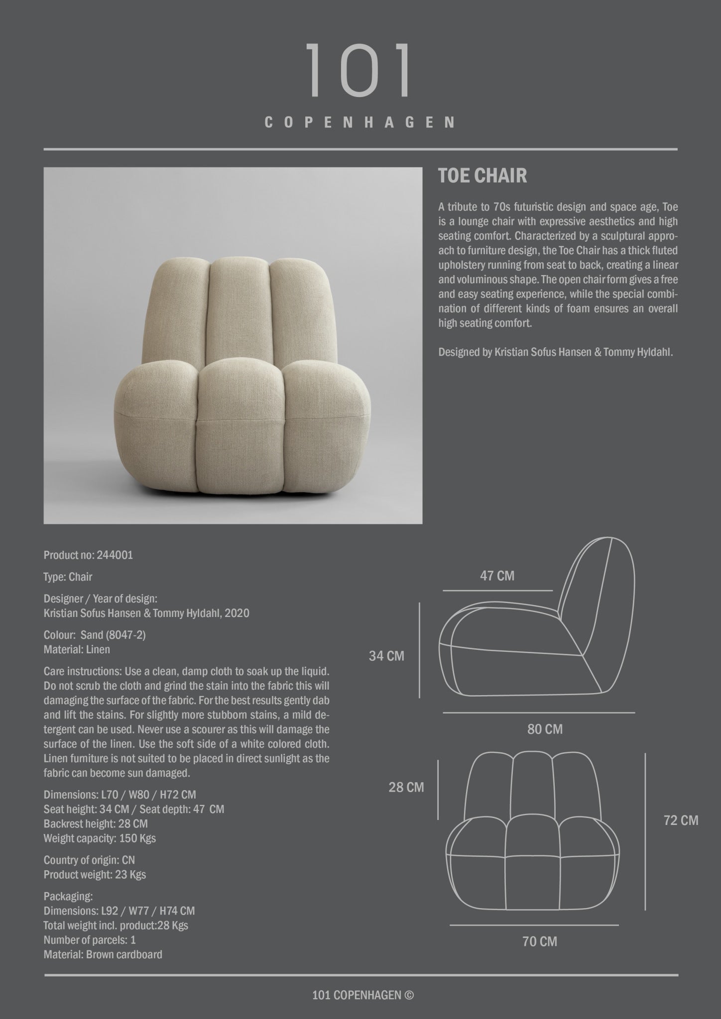 Style sheet for 101 Copenhagen Toe chair in sand coloured linen