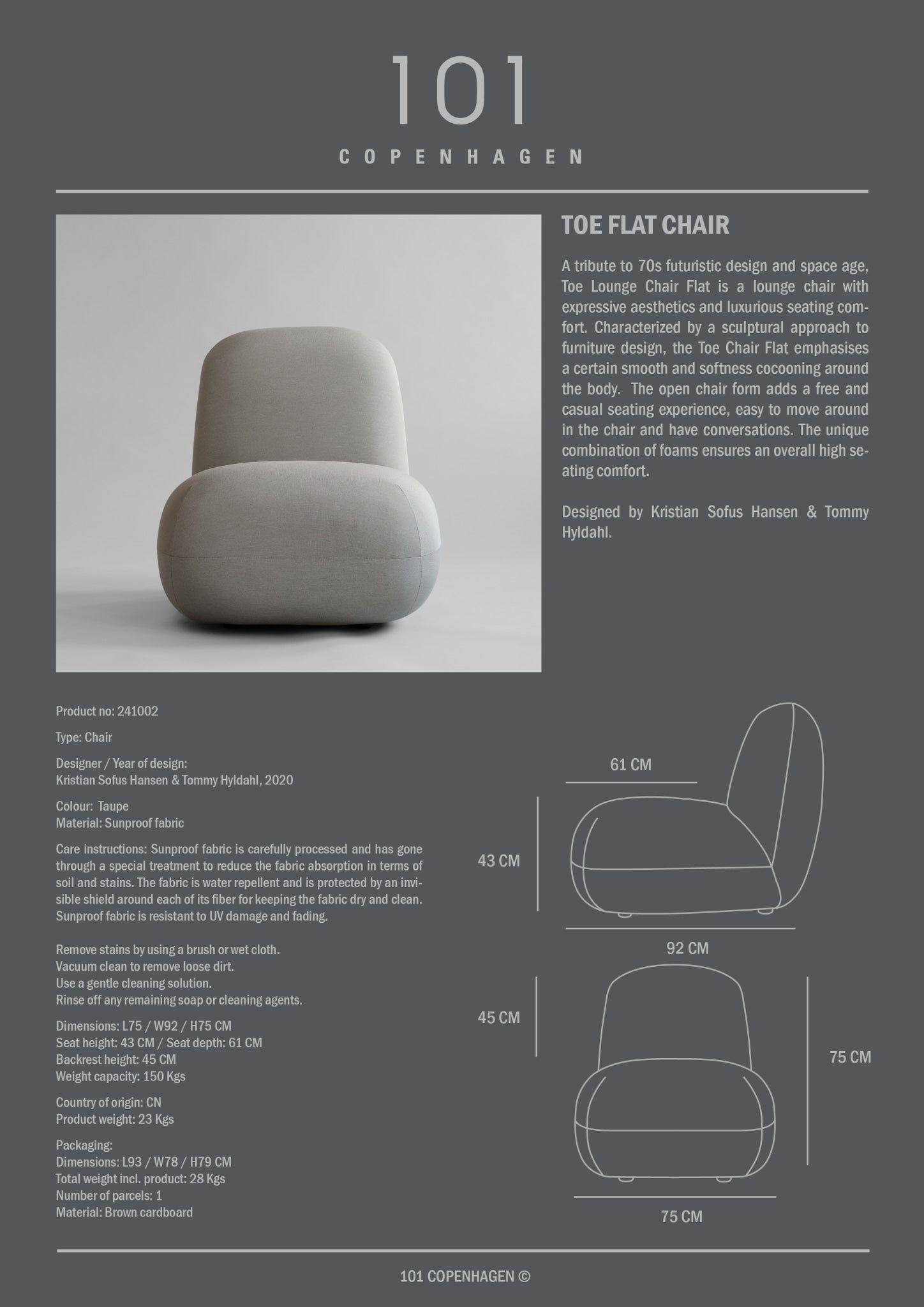 101 Copenhagen - Toe Chair, Flat - Taupe (Pallazo 163) - Lounge Chair
