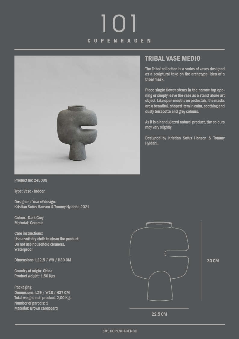 101 Copenhagen - Tribal Vase, Medio - Dark Grey - Vase
