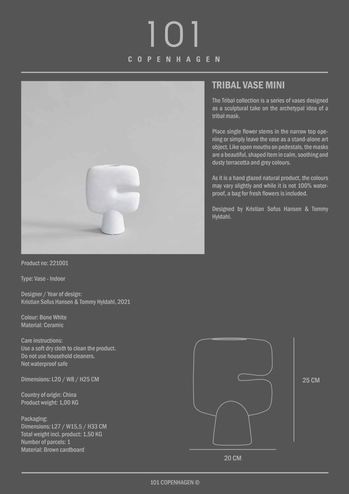 101 Copenhagen - Tribal Vase, Mini - Bone White - Vase