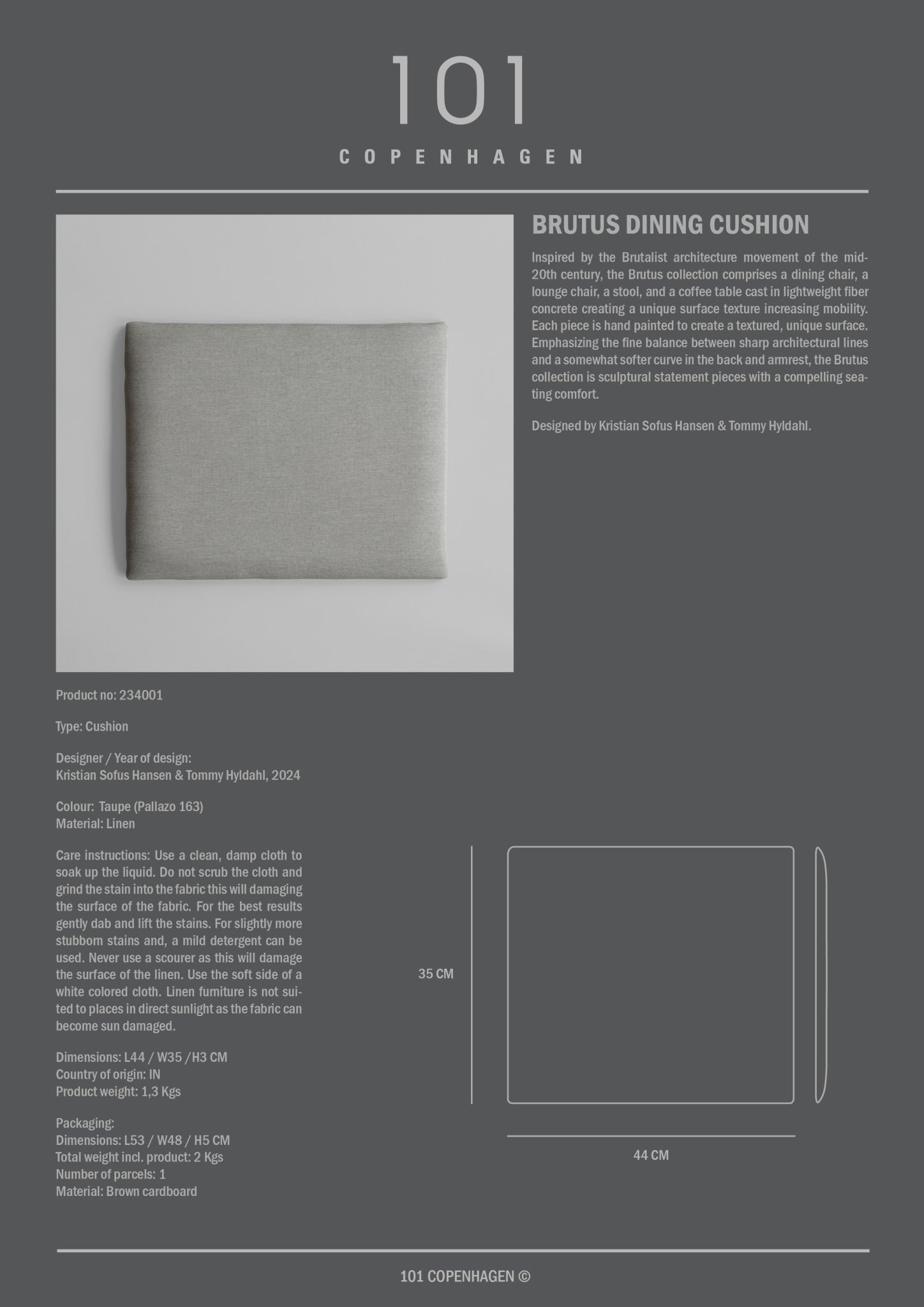 101 Copenhagen - Brutus Dining Cushion - Taupe (Pallazo 163) - Cushion