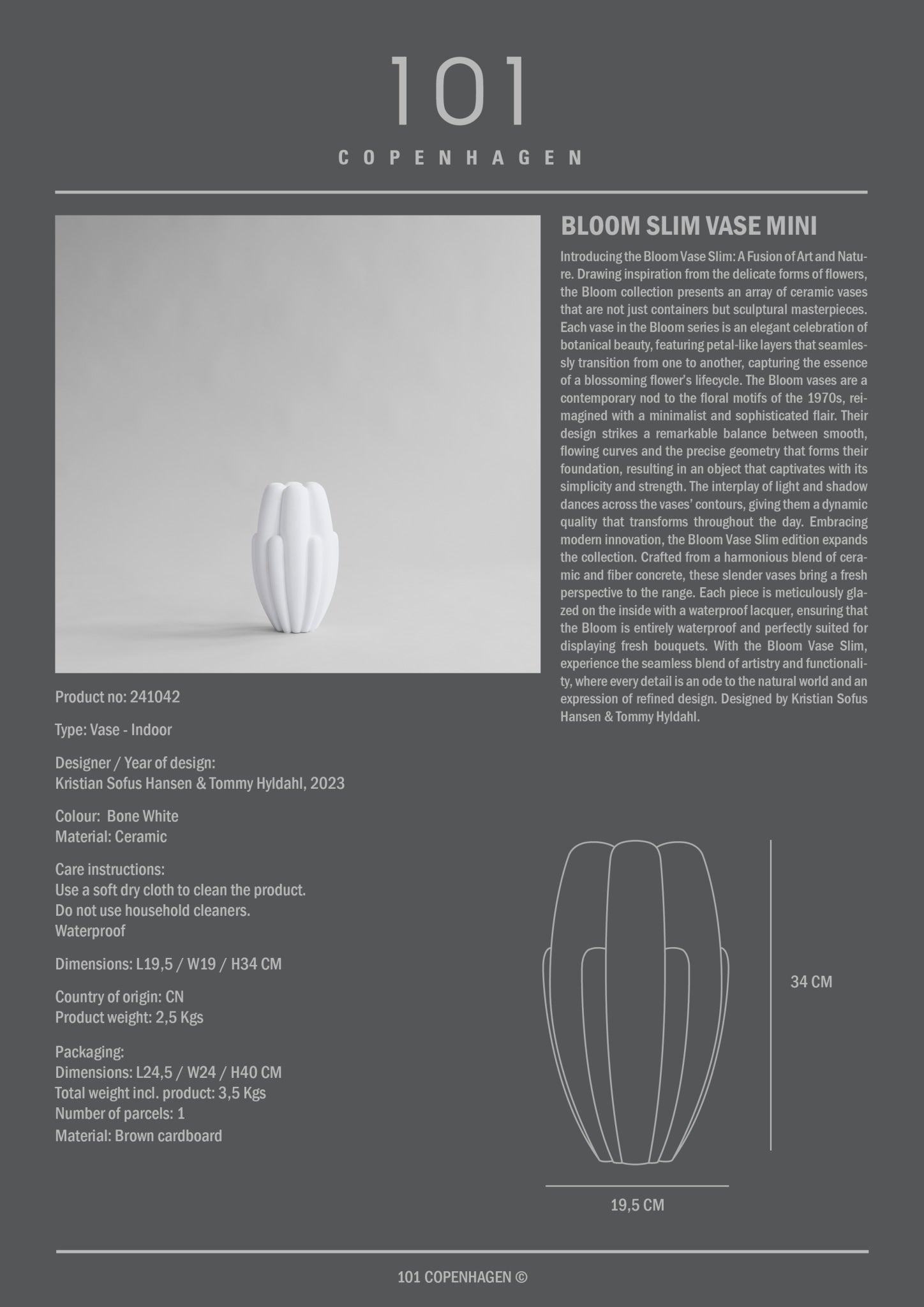 Bloom Vase Slim, Mini - Bone White - 101 Copenhagen