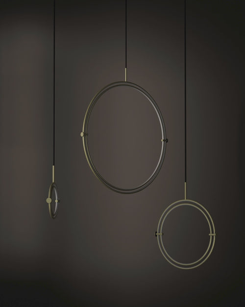 3 size Maru LED Pendants in Brass  
turned on and off