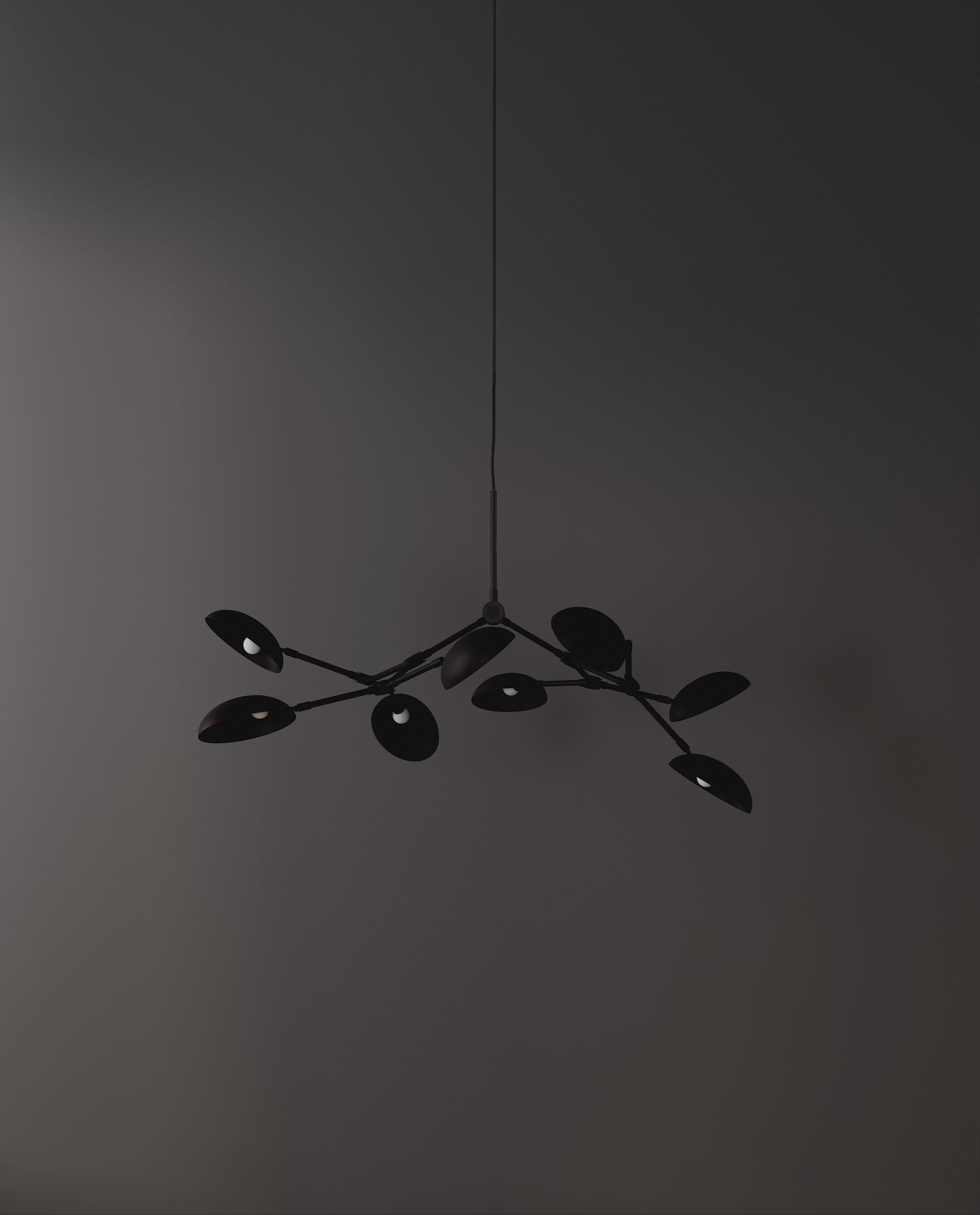101 Copenhagen Drop Chandelier Mini - Burned Black turned on and off