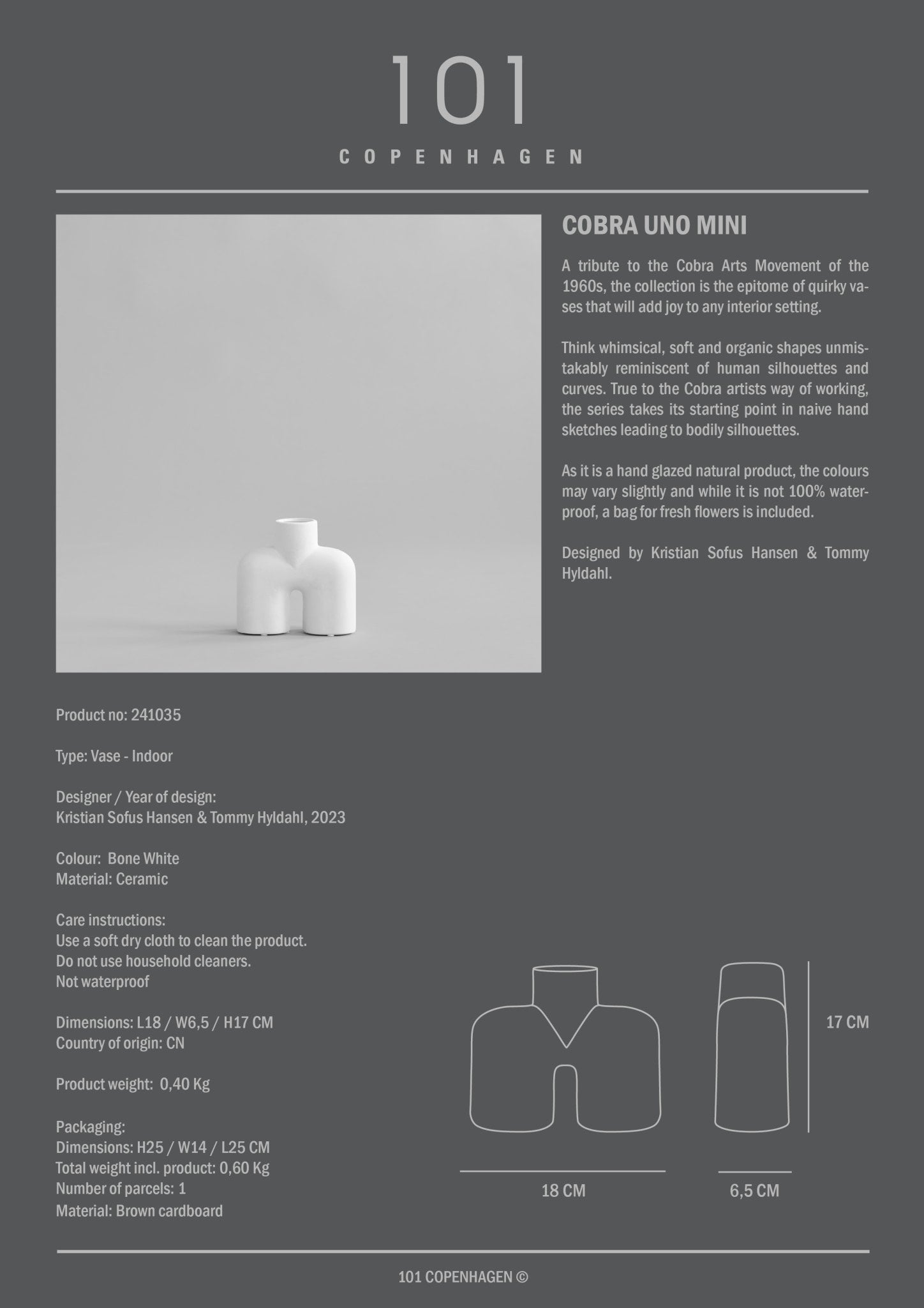 Cobra Vase Uno, Mini - Bone White - 101 Copenhagen