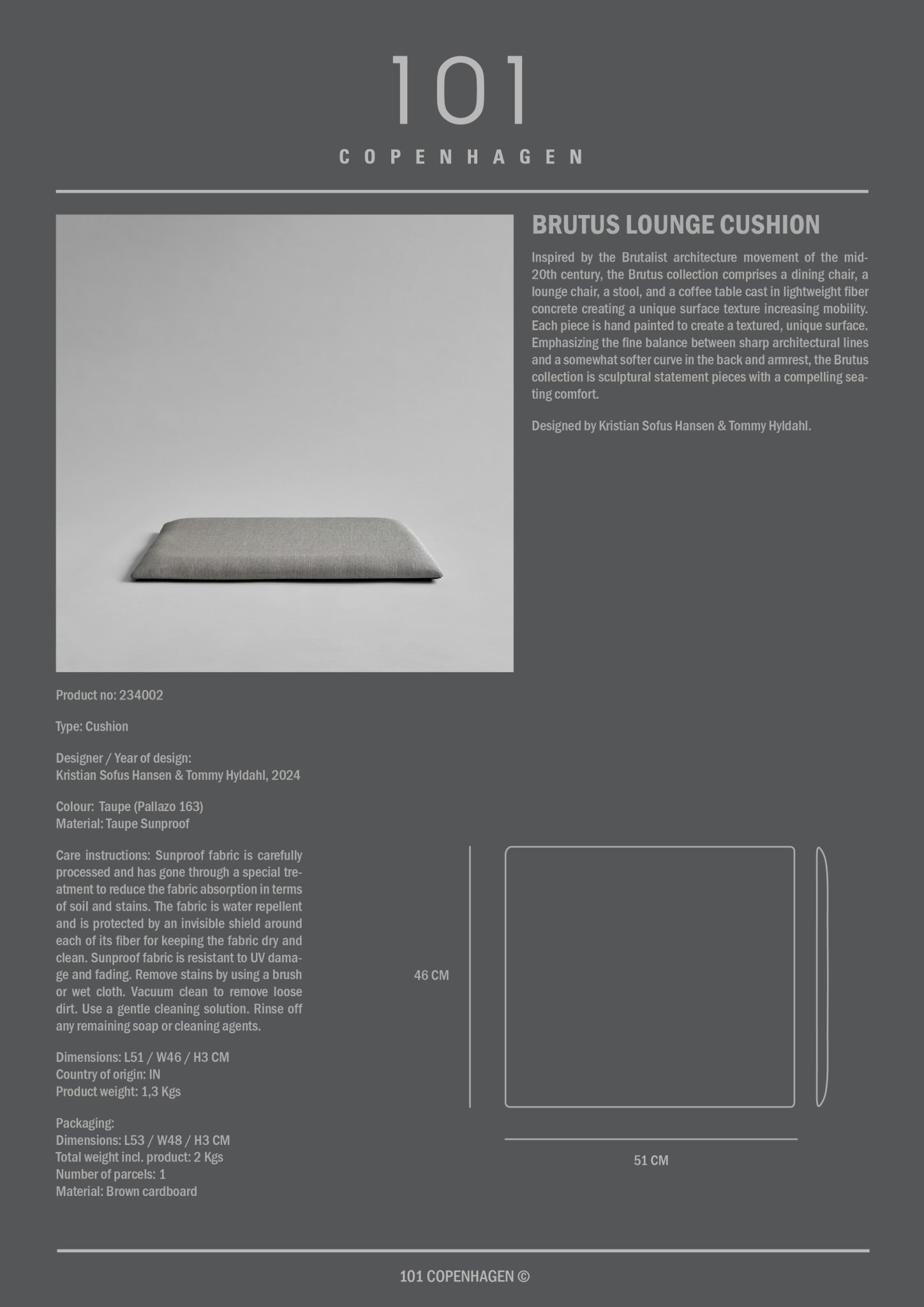 101 Copenhagen - Brutus Lounge Cushion - Taupe (Pallazo 163) - Cushion