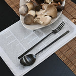 101 Copenhagen Kogei Salad Servers - Black by Mushrooms and Native tray