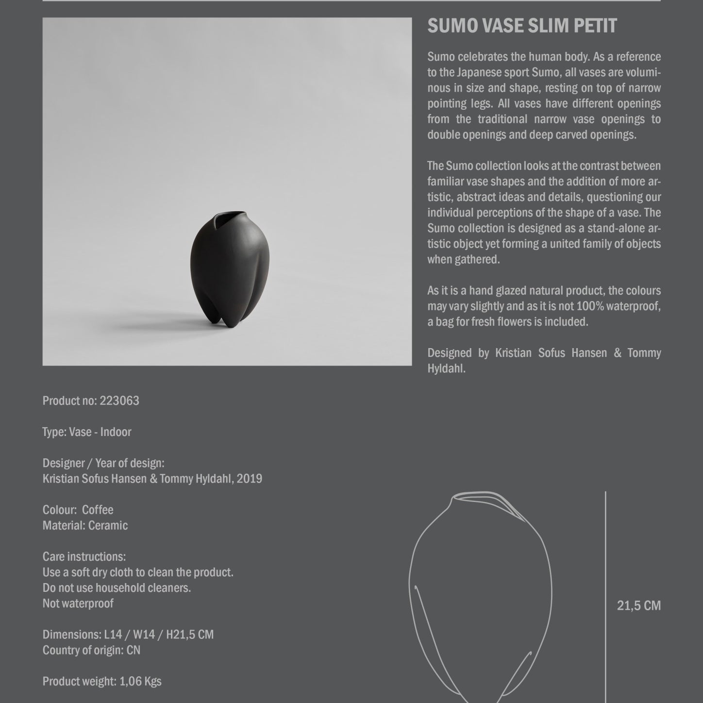 Sumo Vase, Slim Petit - Coffee - 101 CPH